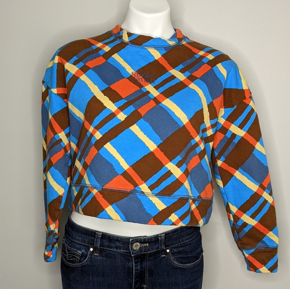 Simon Miller classic handwriting blue brown orange sweatshirt XS